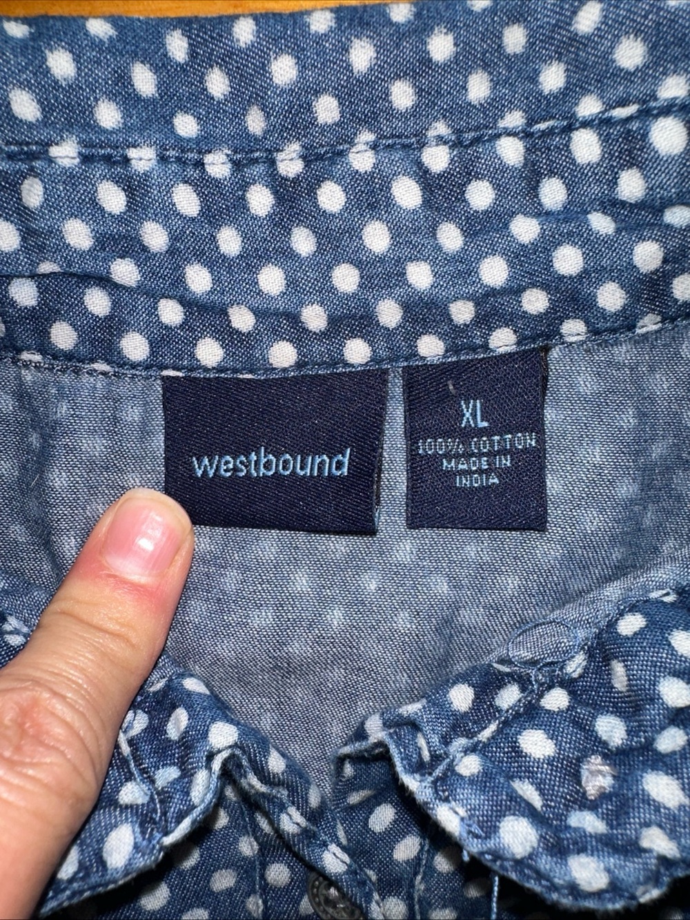 Westbound 100% Cotton Polka Dot Popover Tunic Shirt Blue White Women’s XL - Picture 6 of 11
